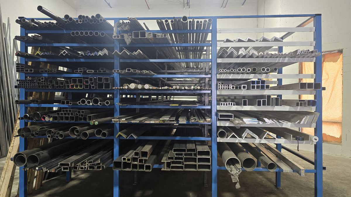 Racks stocked with steel, aluminum and stainless profiles at Metals & Alloys Centre